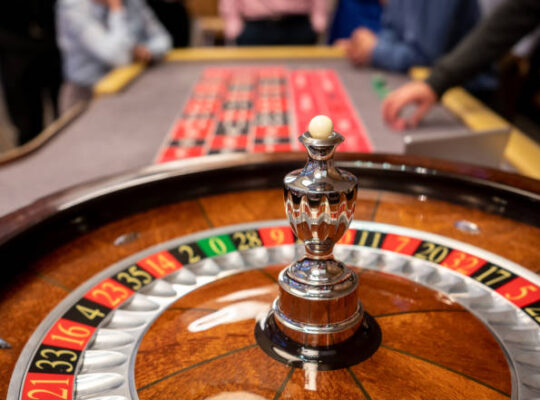 Close up of roulette wheel at the casino - Focus on foreground